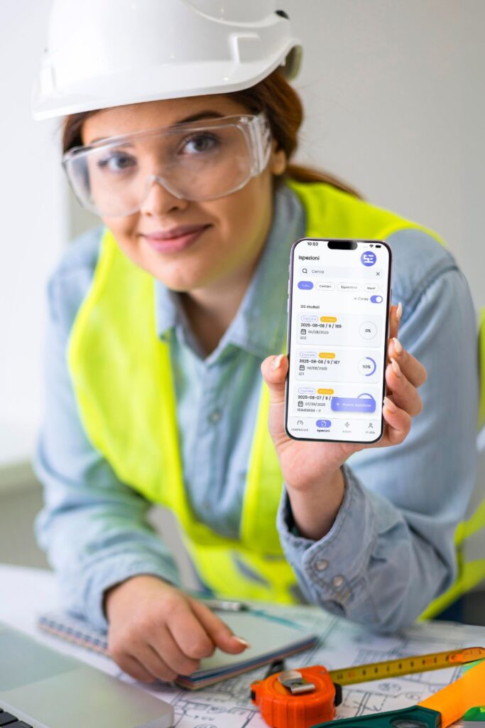 Emax SAFE ingegnere con smartphone e app SAFE