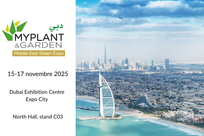 logo myplant and garden con foro di dubai sullo sfondo
